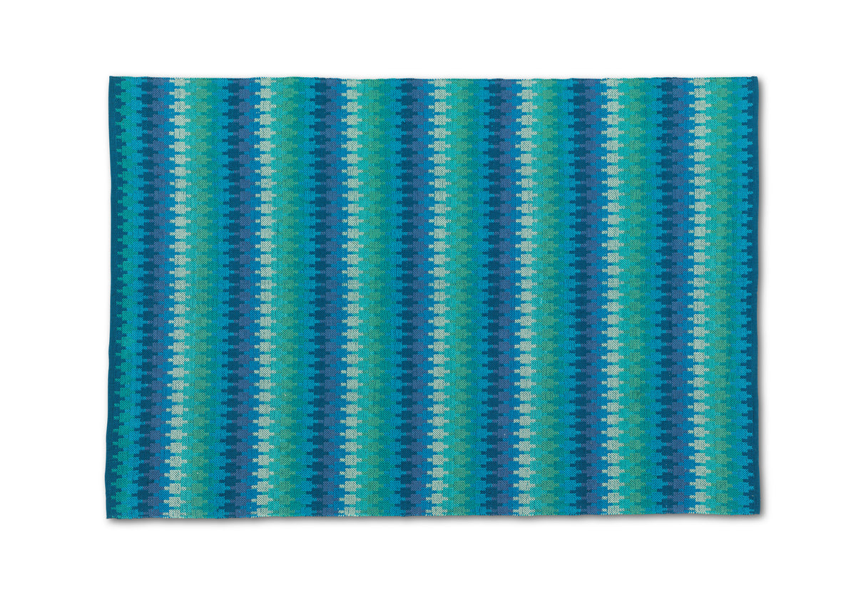Vävd matta Ethno 80x200 cm i turkos bomull med folkloristiskt mönster