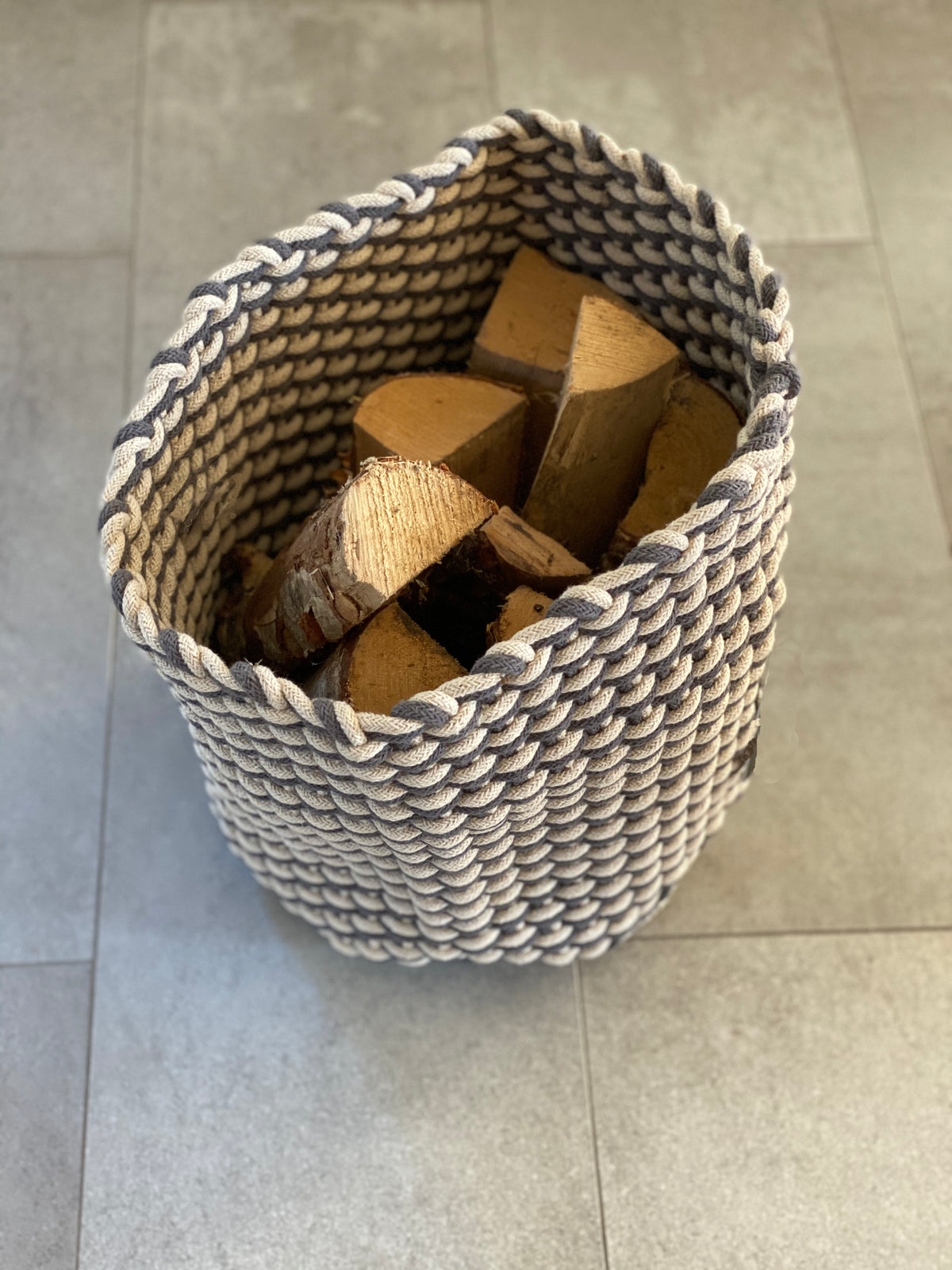Rund förvaringskorg Rope 35x35 cm i slitstark bomullsmix
