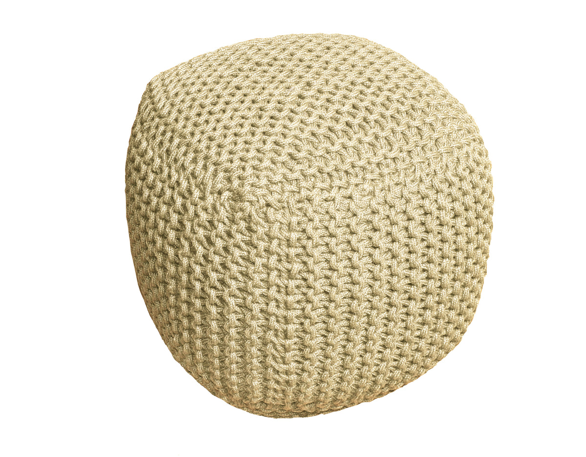 Handvävd rund sittpuff Rope i naturfärgad återvunnen textil