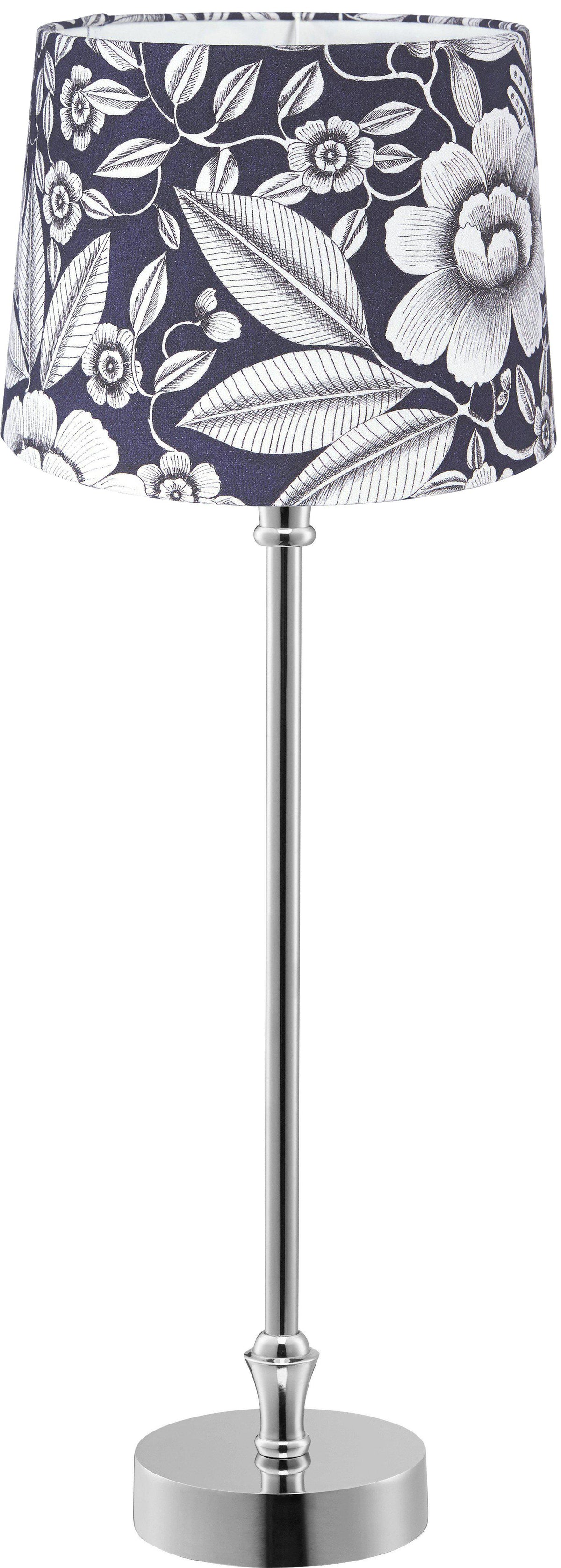 Liam bordslampa 59cm med kromad lampfot och blå mönstrad Sofia lampskärm