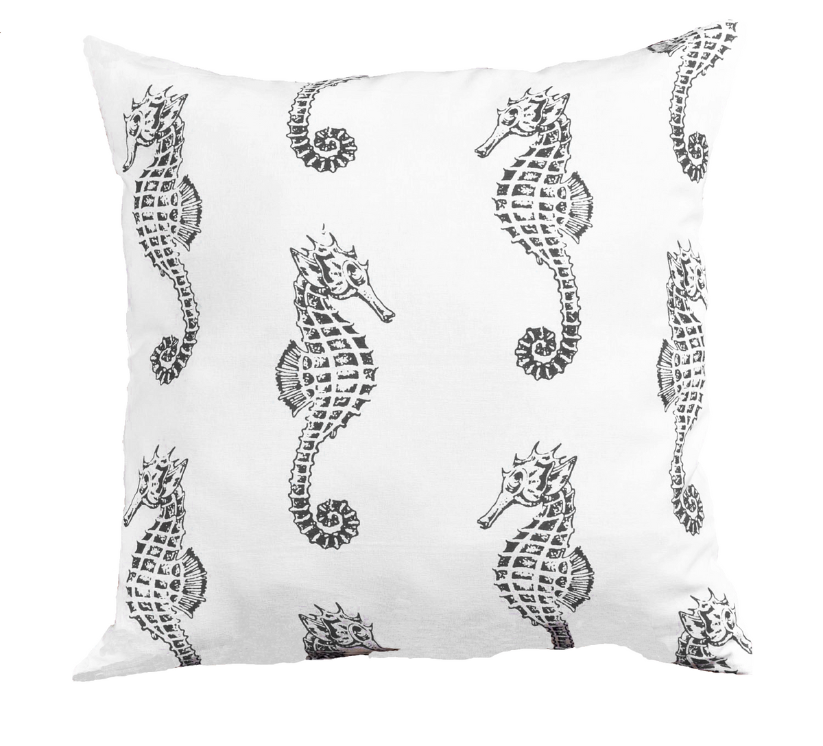 Vitt kuddfodral i bomull med grå sjöhästar från Etol Design modellen Seahorse