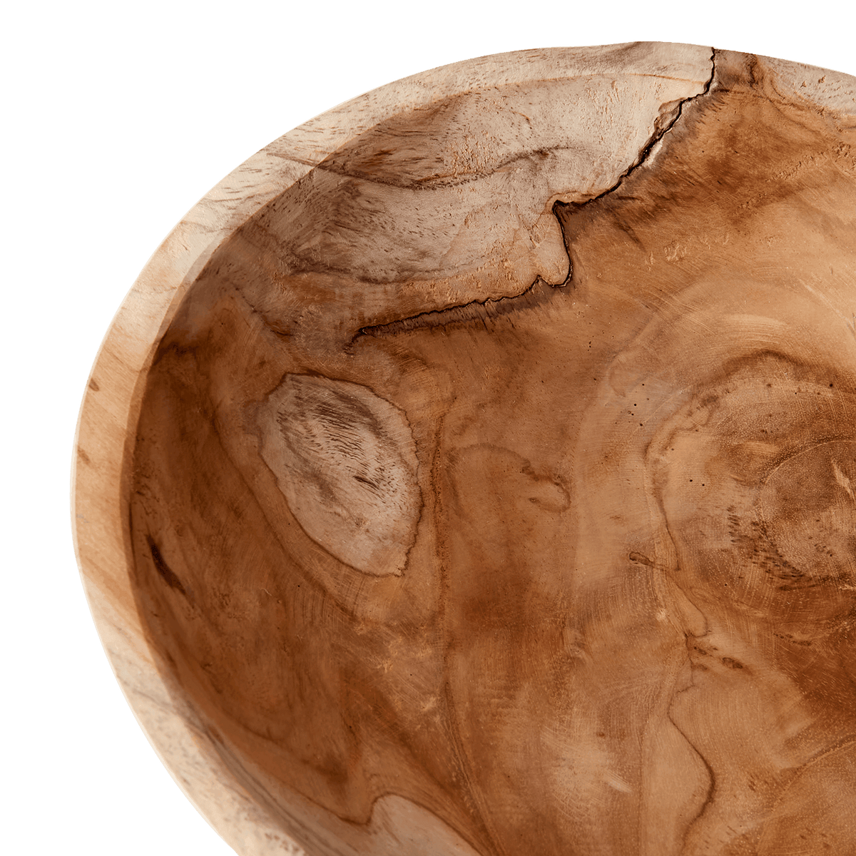 Tre stycken ARVID träskålar i teak som visar naturlig variation