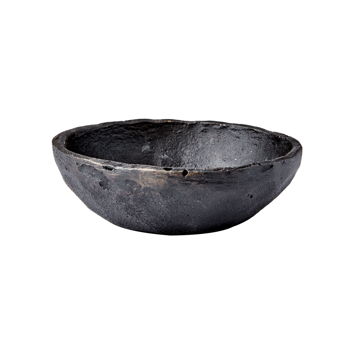Närbild på den råa ytan av ODIN skål i svart metall