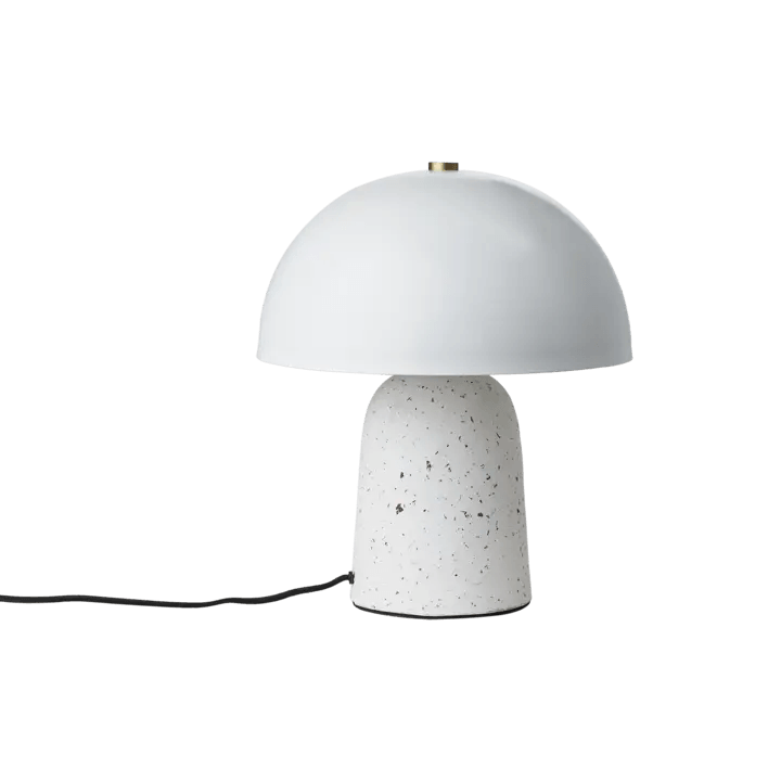 FUNGI bordslampa i vit och svart limited edition med fot i betong och skärm i järn