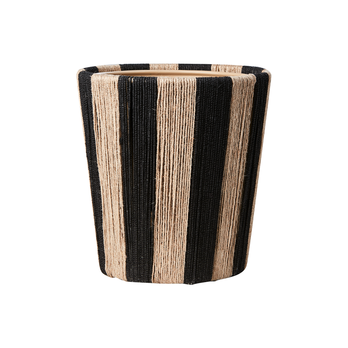 JULLAN kruka i svart och natur med randig design av jute