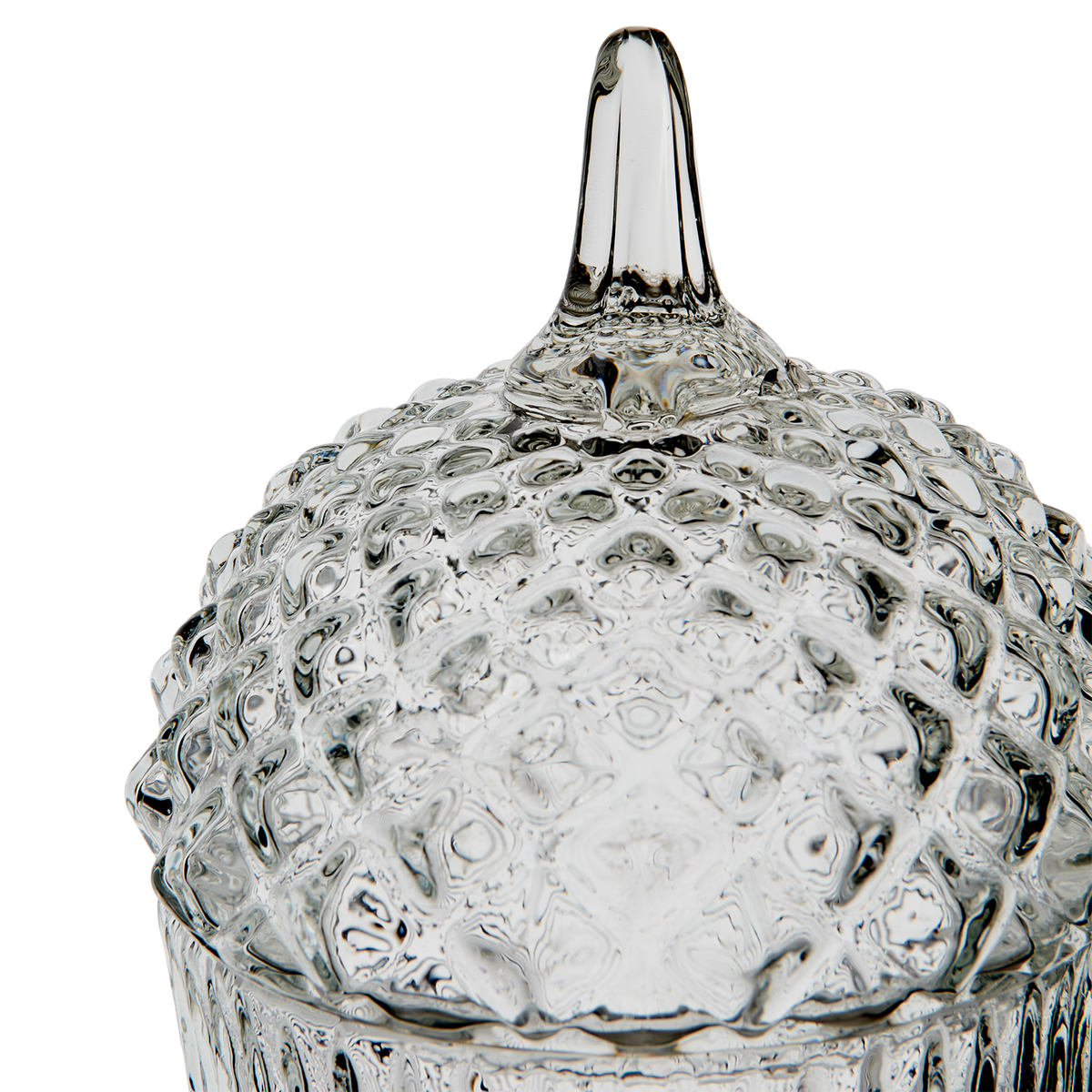 Stor ROMANCE skål med lock i klart glas visad framifrån