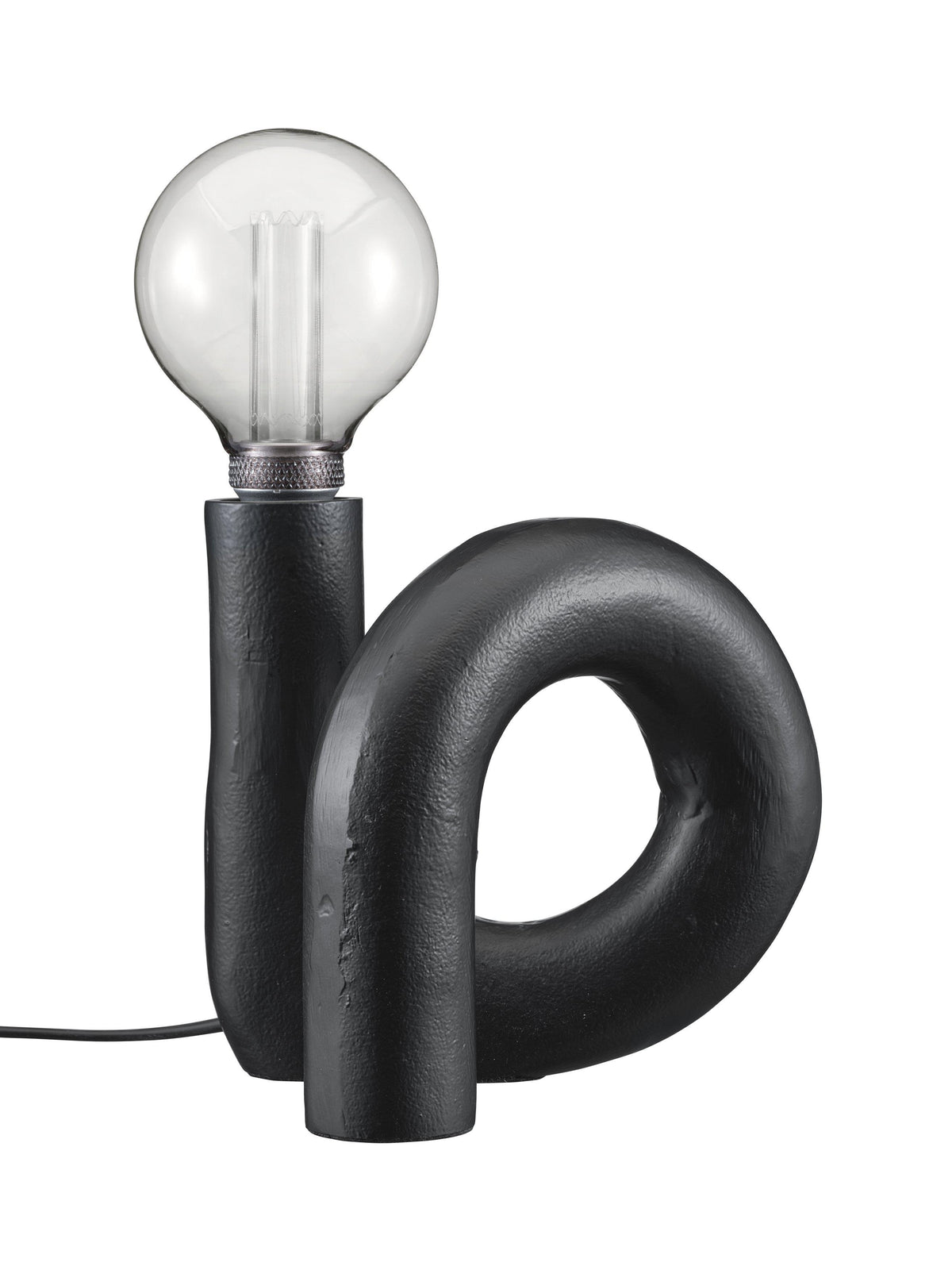 Svart industriell bordslampa Notice Swirl med rökfärgad glödlampa