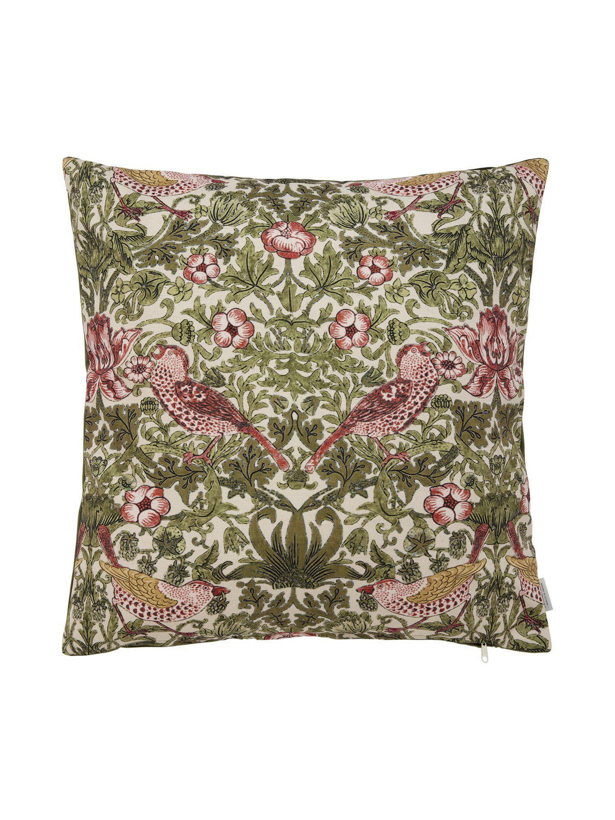 Vilja kuddfodral mossa 45x45 cm med klassiskt mönster av blommor och fåglar