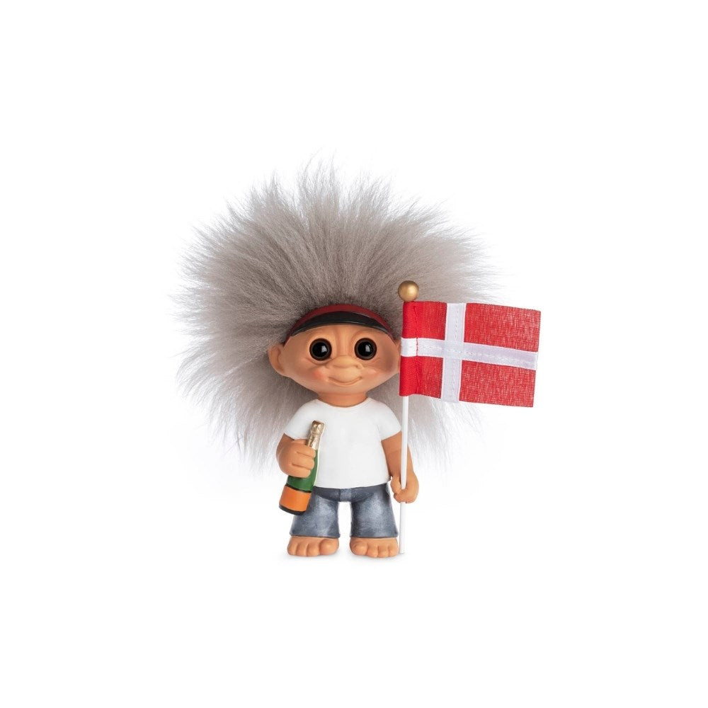 Lyckotroll Examen Kille Röd 9 cm med dansk flagga och champagneflaska