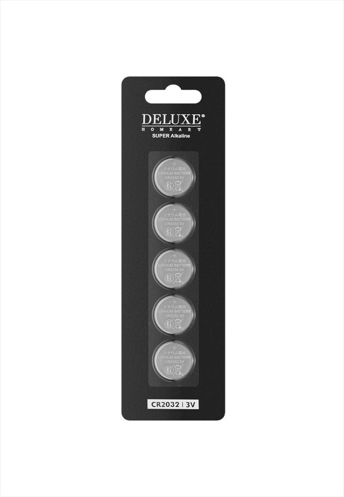 5-pack Deluxe Homeart CR2032 3V knappcellsbatterier i förpackning