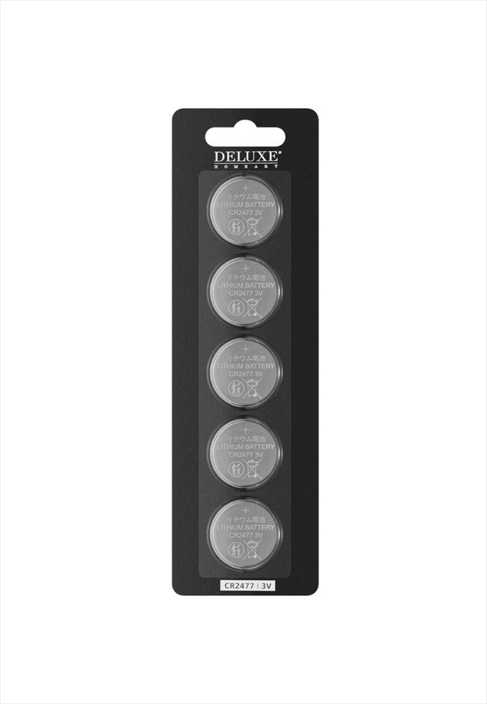 Förpackning med fem CR2477 3V litium knappcellsbatterier från Deluxe Homeart