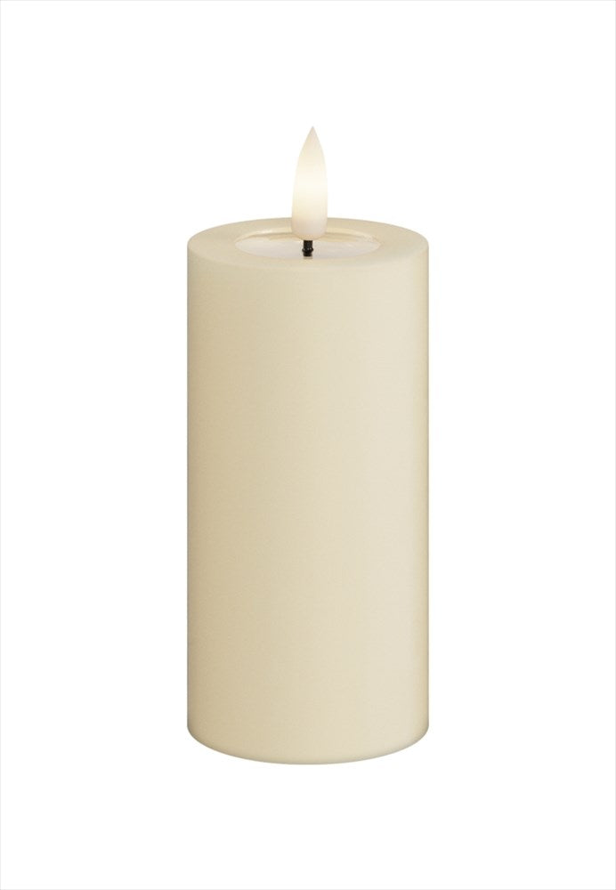 Beige LED blockljus Cream 5x10 cm med realistisk 3D Real Flame låga