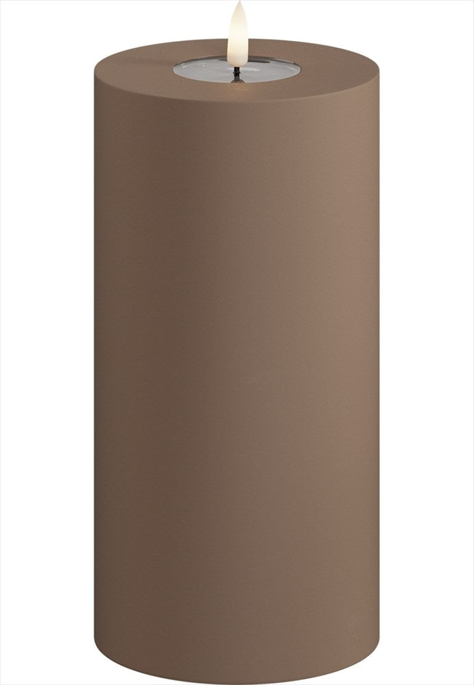 Brun Mocca LED-blockljus för utomhusbruk 10x20 cm med realistisk flamma