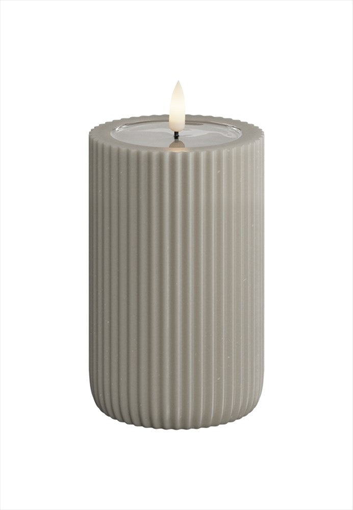 Beige Unique LED blockljus Stripe Sand med räfflad yta och realistisk låga