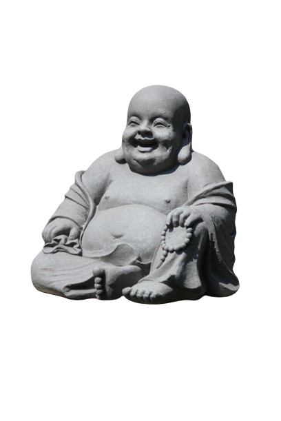 Sittande lycklig Buddha staty 40cm i grå fiberlera för trädgård