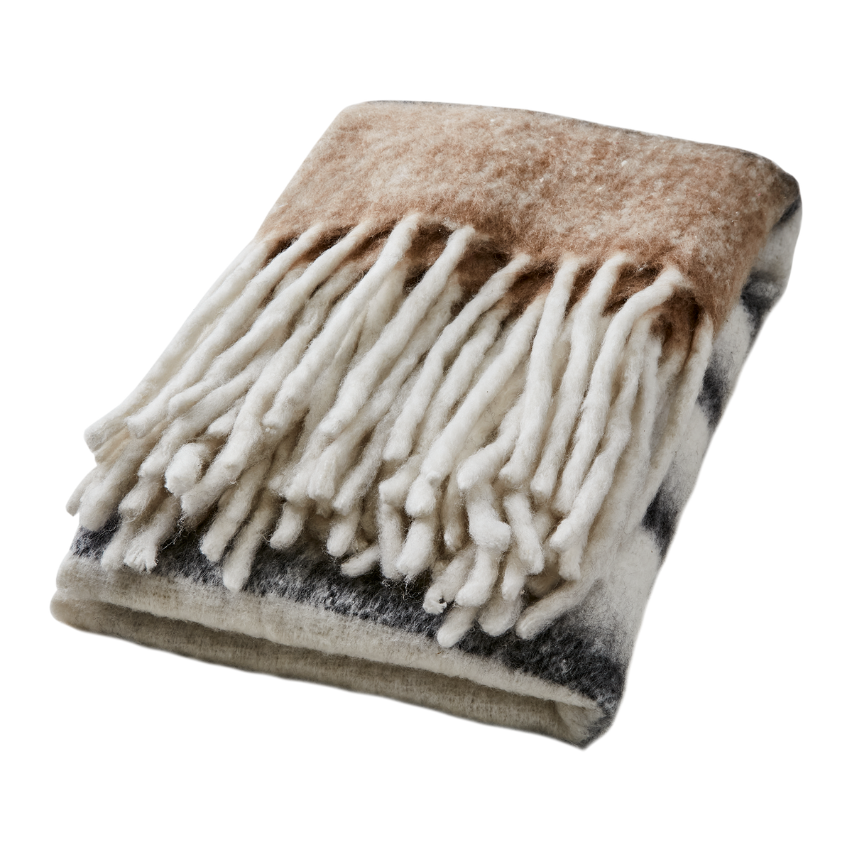 Filt Frasse med fransar i Beige svart och vitt