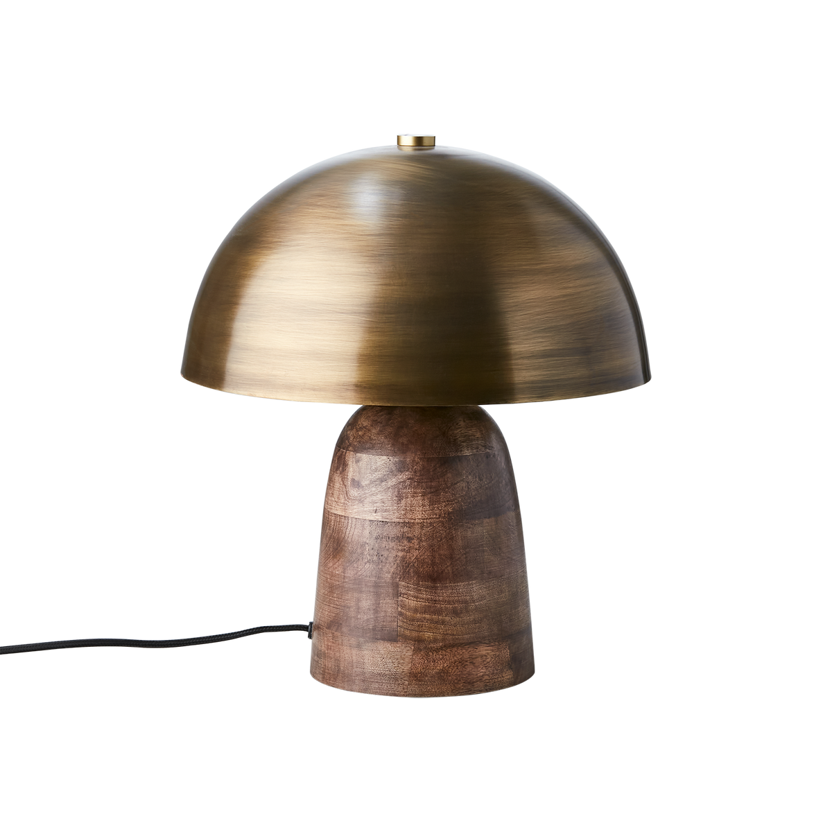 FUNGI bordslampa limited edition med mässingsfärgad skärm och brun träfot