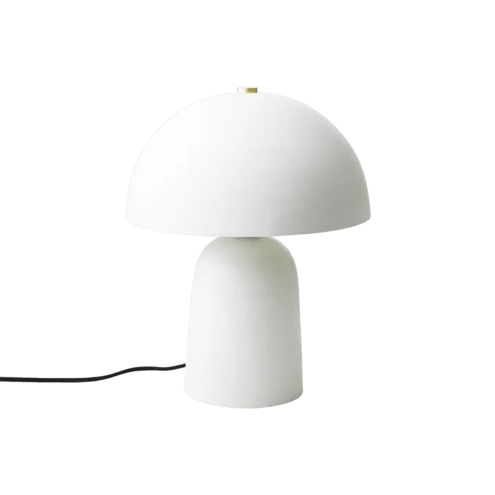 Vit FUNGI bordslampa i svampdesign mot vit bakgrund