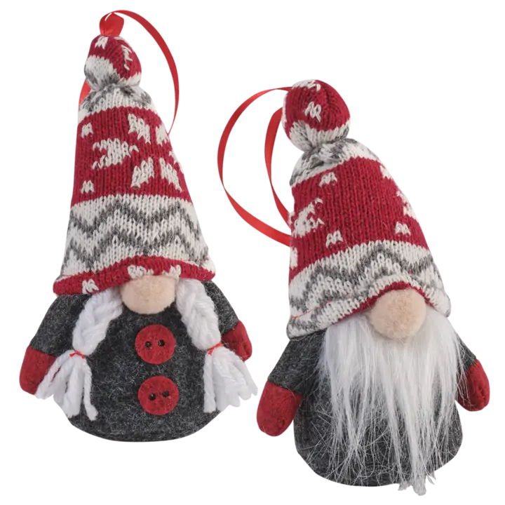 Jultomtar prydnad grå och röd