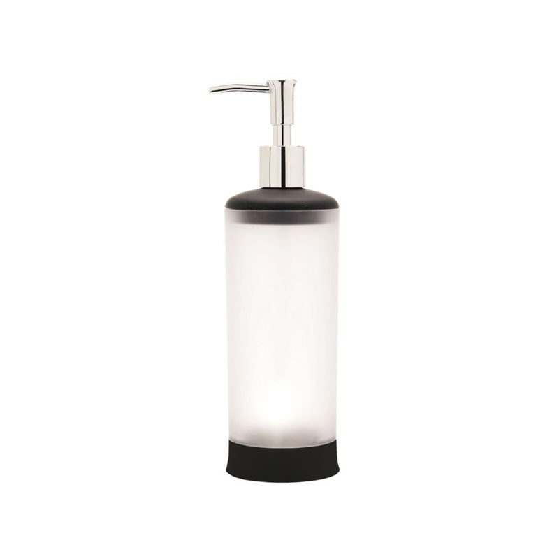 Stilren Svart tvålpump med transparent behållare och kromad pump