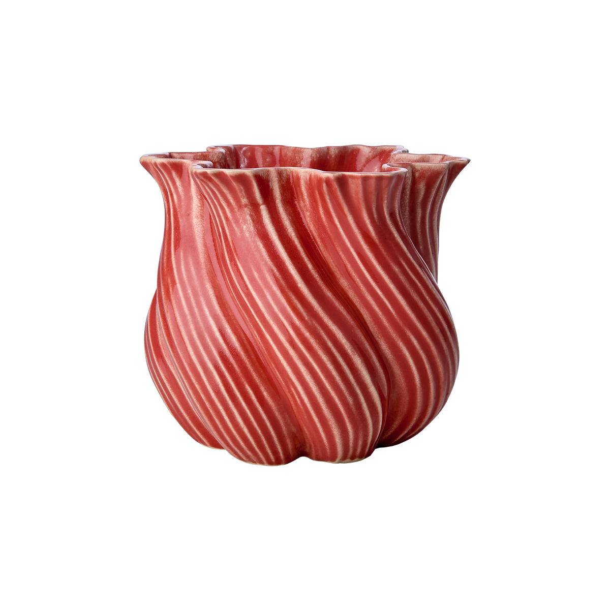 TWIST vas i korallröd färg Ø20xH18 cm, stengods med vriden design från Affari på Hemboden.