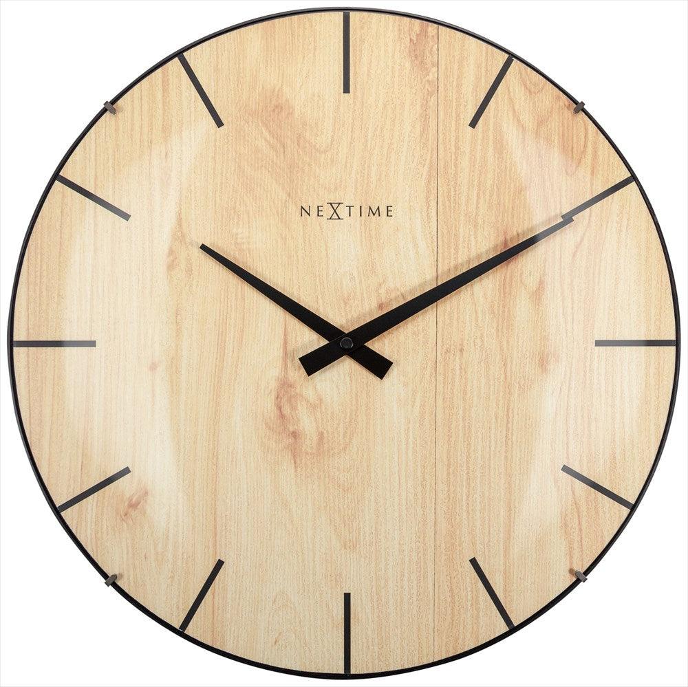 Ljudlös Edge Wood Dome väggklocka 35cm i ljusbrunt träprint med kupat glas
