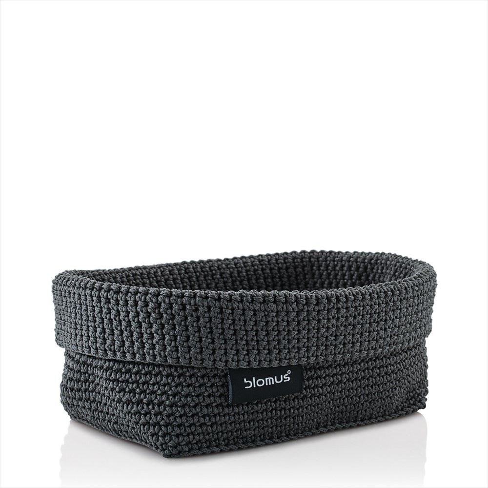 Tela Textilkorg Large Anthracite i mörkgrå virkad textil för badrums- och hemförvaring.